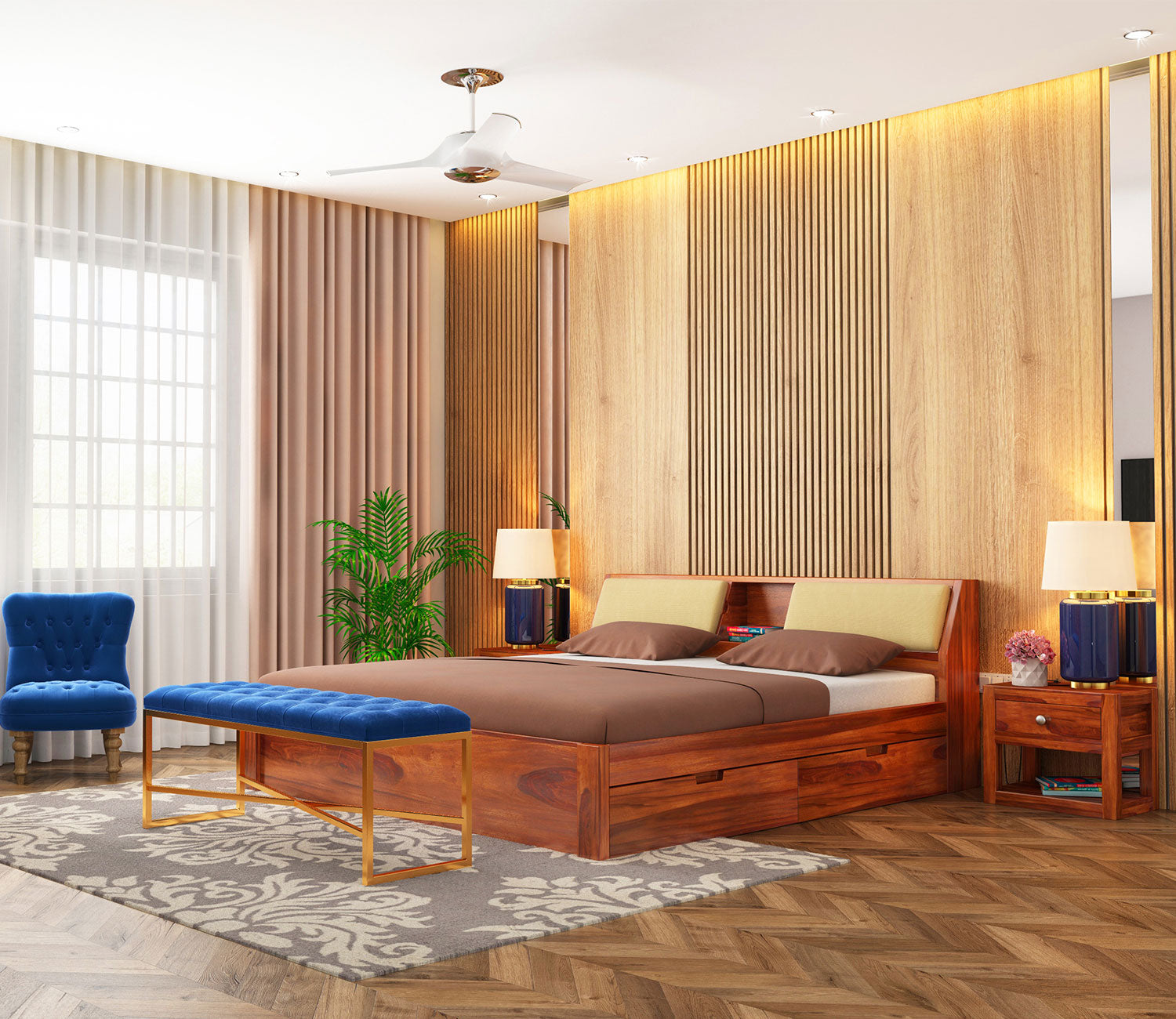 Raphael Sheesham Wood Bed With Side Storage