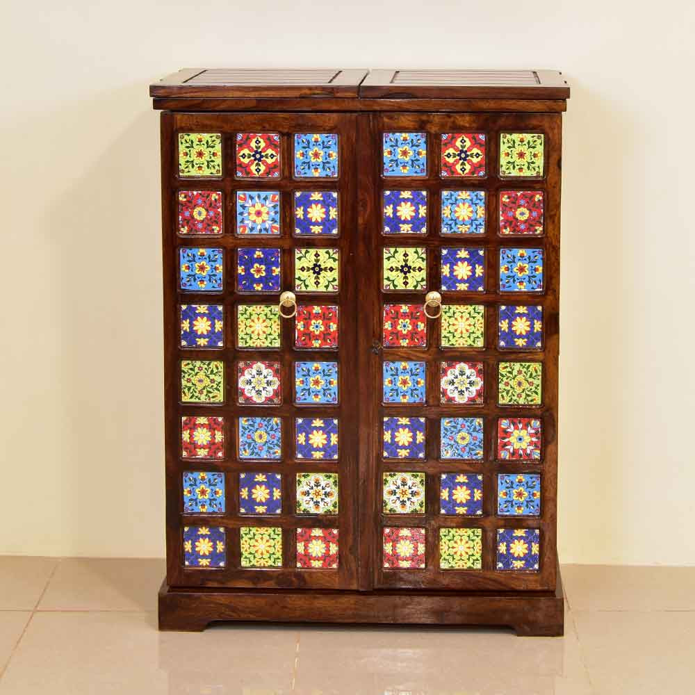 Mary Wood Tiles Design Bar Cabinet