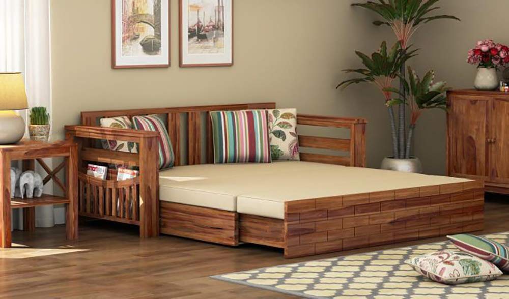 Genevieve Wooden Furniture Wallet Sofa Cum Bed Without Pillow
