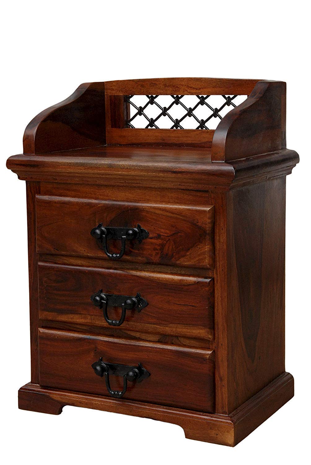 Peyton Wooden Bed Side 3 Drawers Cabinet Dark Honey Finish