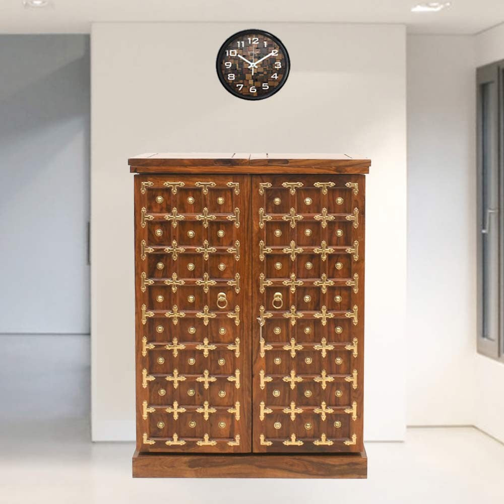 Angelina Wood Regular Brass Design Bar Cabinet