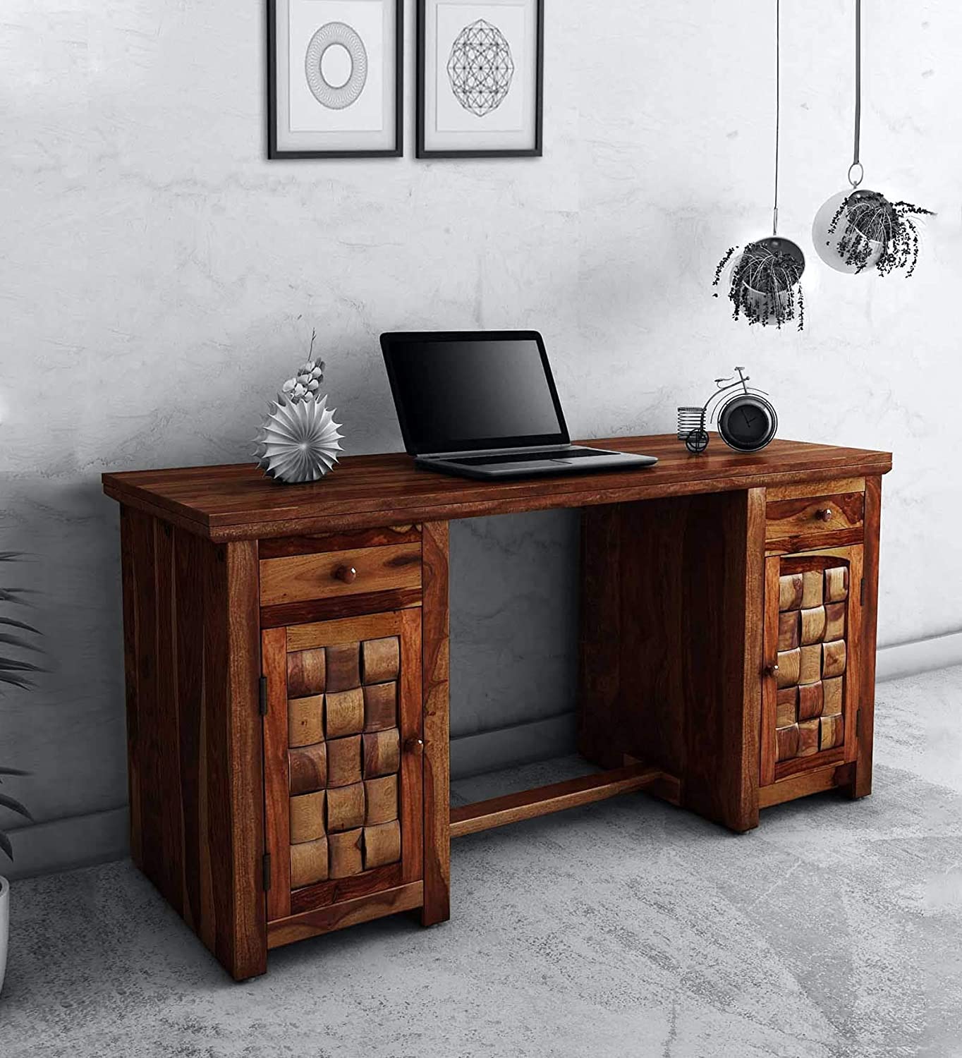 Hadley Sheesham Wood Study and Office Table With Natural Honey Finish
