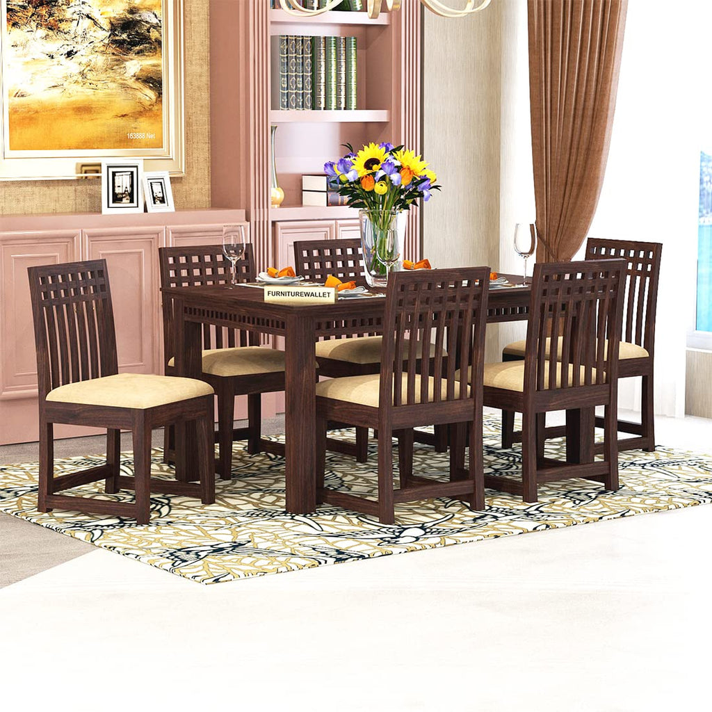 Cecilia Wood Dining Table 6 Seater / 6 Seater Dining Set with Chairs for Dining Room Walnut Color