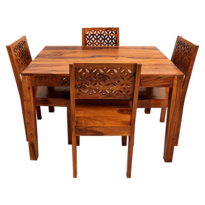 Jazz Wood 4 Seater Dining Set with Chair for Dining Room Honey Color