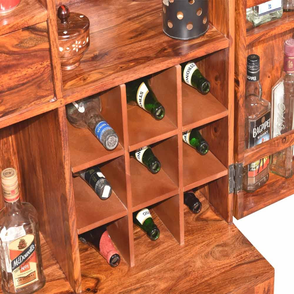 Kaitlyn Sheesham Wooden Tray Design Bar Cabinet