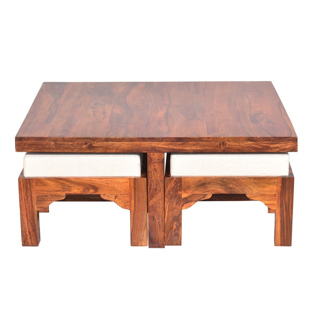 Paloma Sheesham Wood Trendy Coffee Table Set with Four Stools