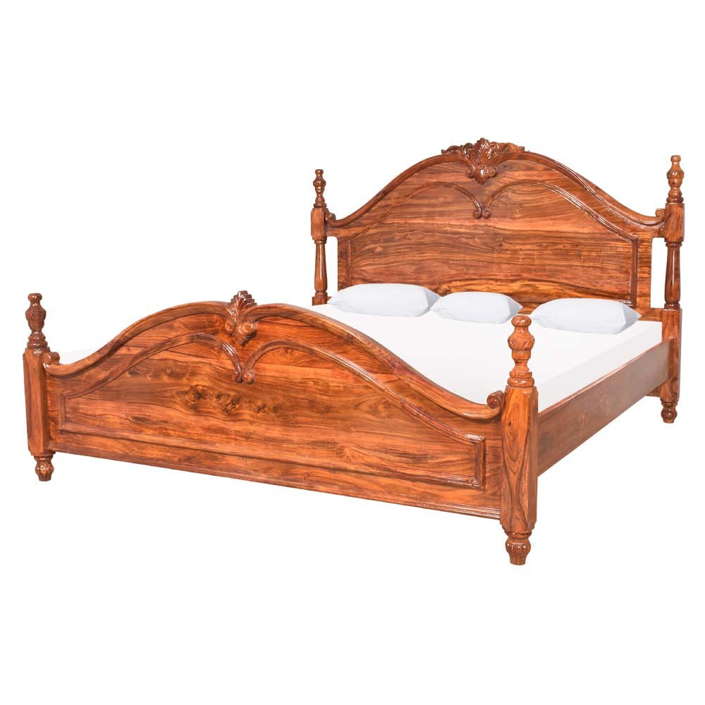 Shiloh Wood Sheesham Bed With Carving Design