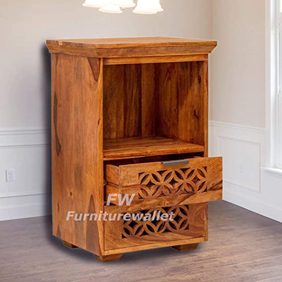 Adaline Wooden Bedside Table With Honey Finish