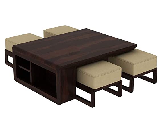 Alana Sheesham Wood Coffee Table Set with Four Stools
