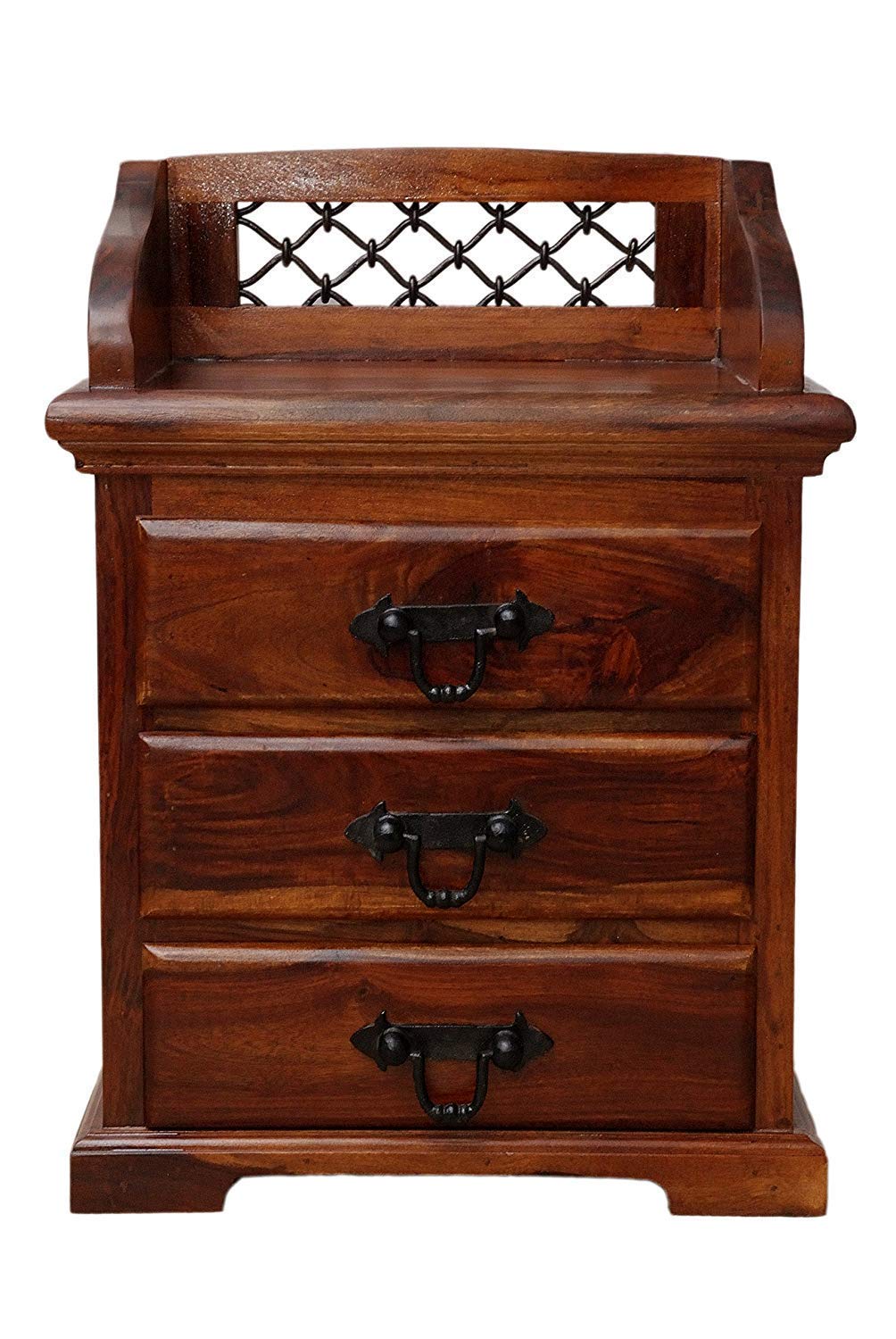 Peyton Wooden Bed Side 3 Drawers Cabinet Dark Honey Finish