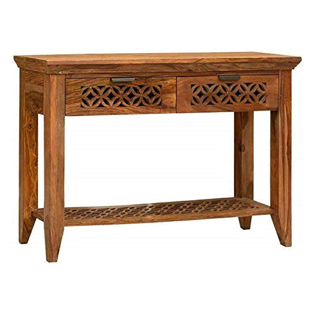 Freya Tables for Living Room/Sideboard with 2 Drawer/Study Table for Home (Honey Finish)