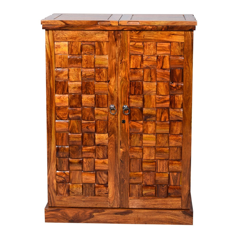 Alayna Wooden Traditioanl Niwar Patti Design Bar Cabinet