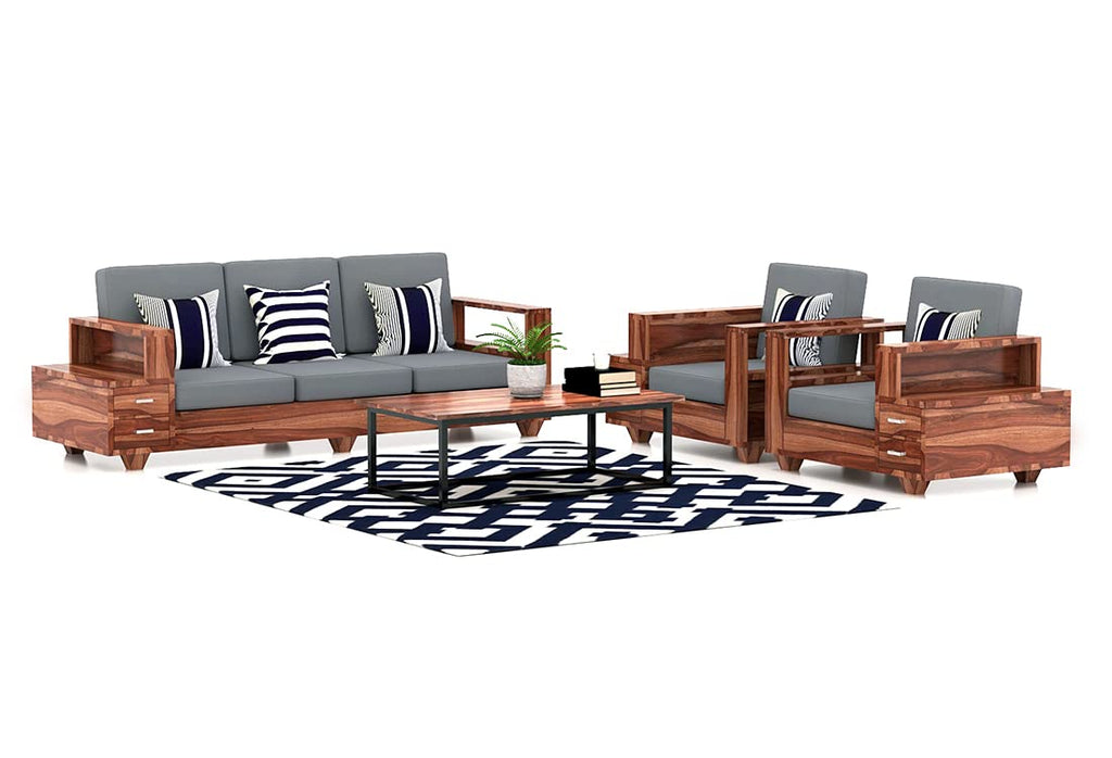 Furniturewallet Sheesham Wooden 5 Seater Sofa Set for Living Room With Natural Finish