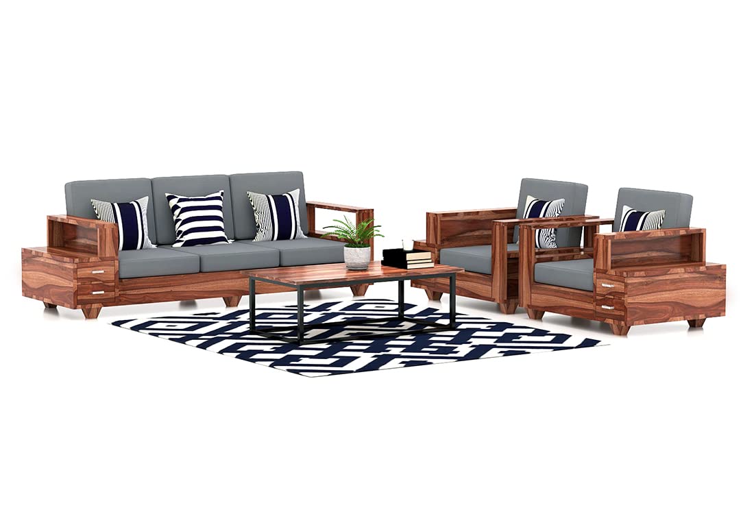 Furniturewallet Sheesham Wooden 5 Seater Sofa Set for Living Room With Natural Finish