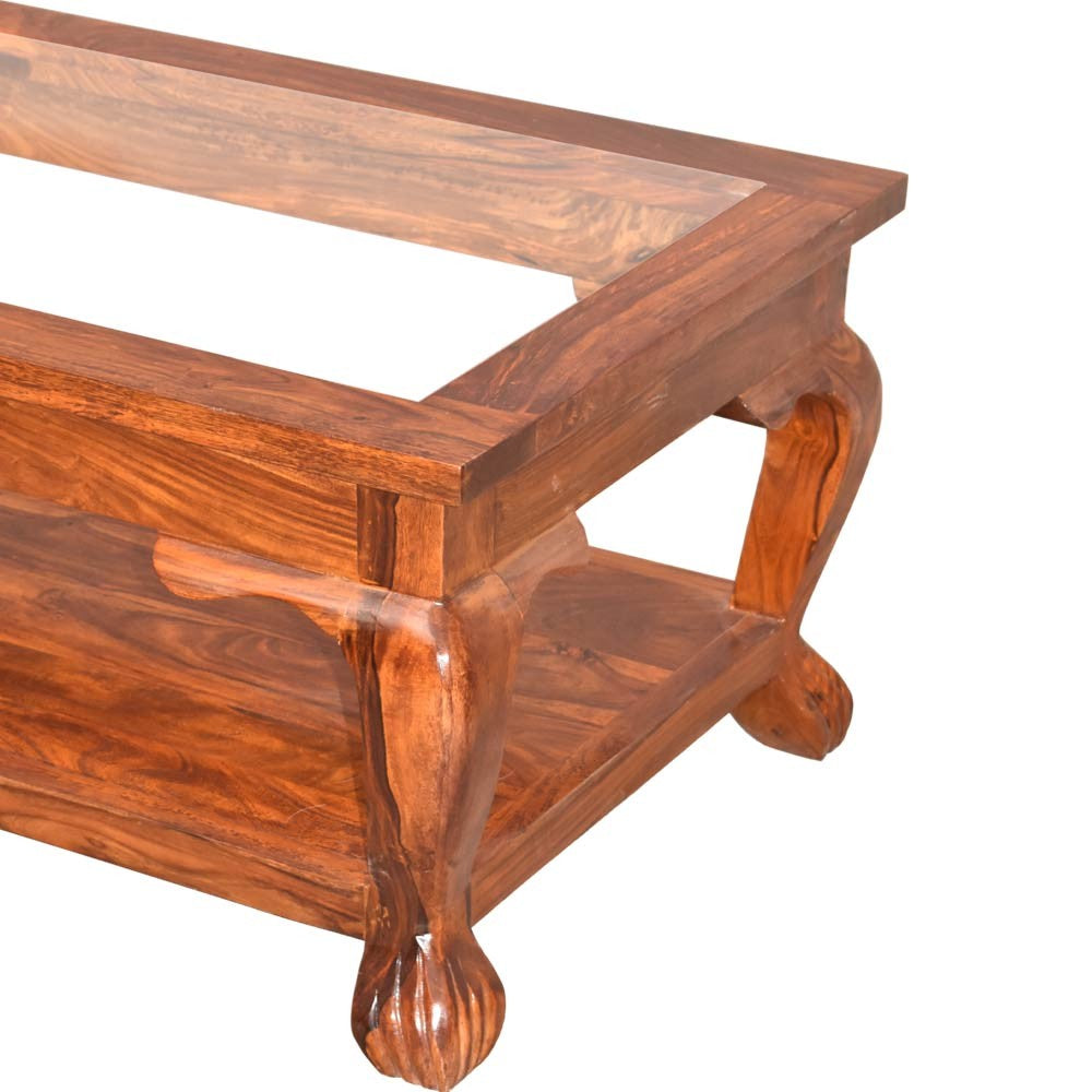 Raegan Sheesham wood Glass Top Center Table