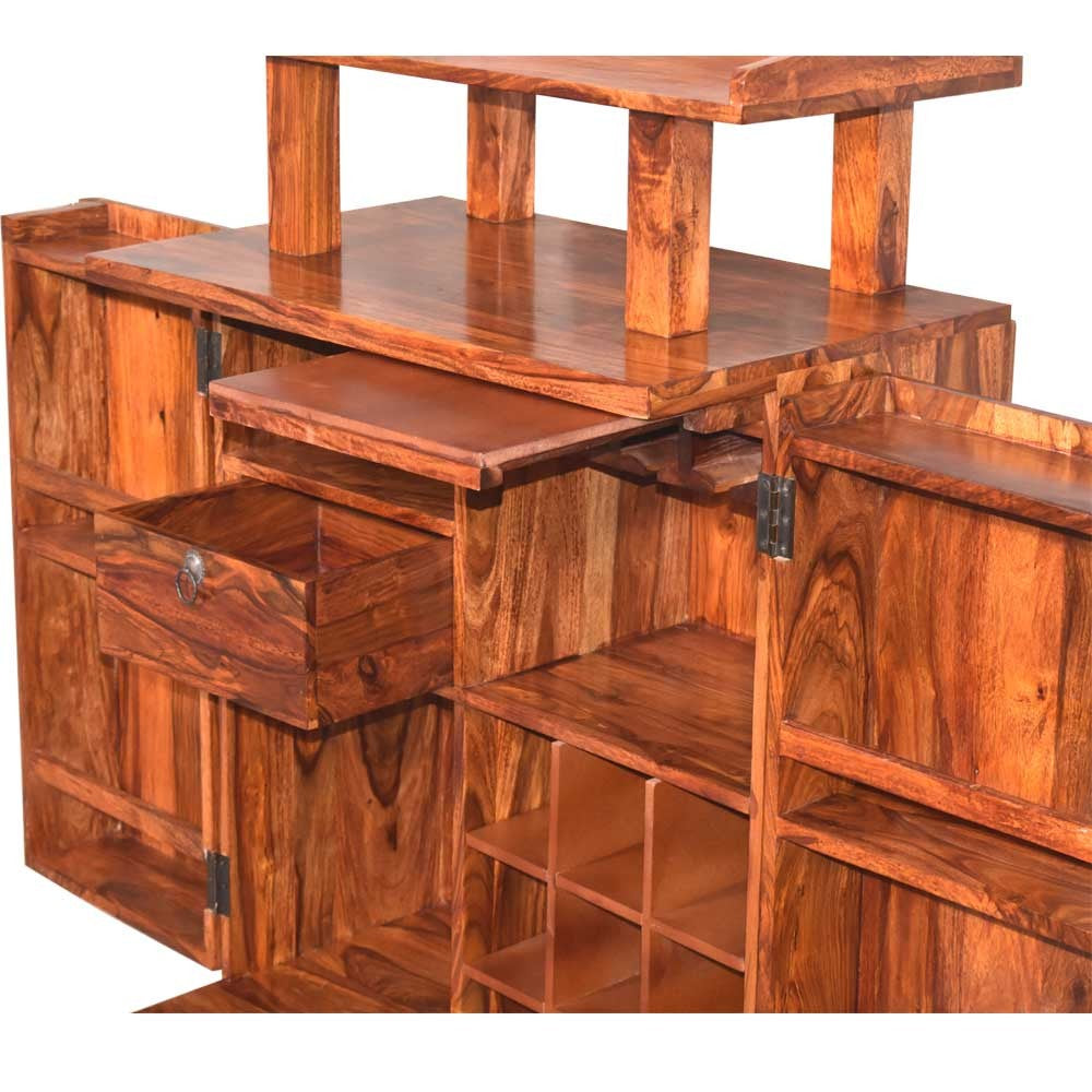 Kaitlyn Sheesham Wooden Tray Design Bar Cabinet