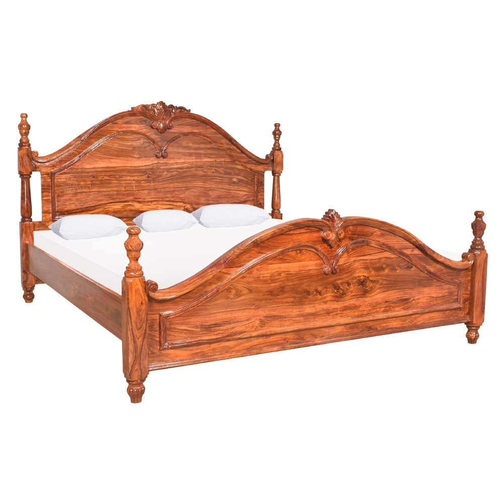 Shiloh Wood Sheesham Bed With Carving Design