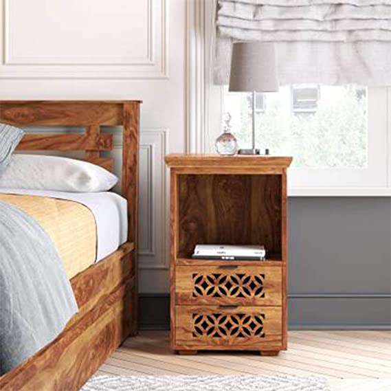 Adaline Wooden Bedside Table With Honey Finish