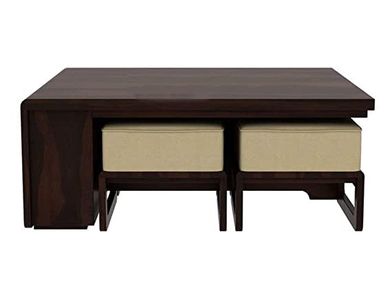 Alana Sheesham Wood Coffee Table Set with Four Stools
