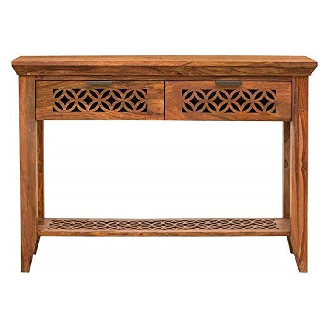 Freya Tables for Living Room/Sideboard with 2 Drawer/Study Table for Home (Honey Finish)