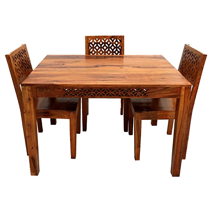 Jazz Wood 4 Seater Dining Set with Chair for Dining Room Honey Color