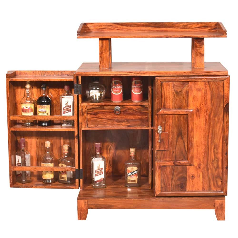 Kaitlyn Sheesham Wooden Tray Design Bar Cabinet
