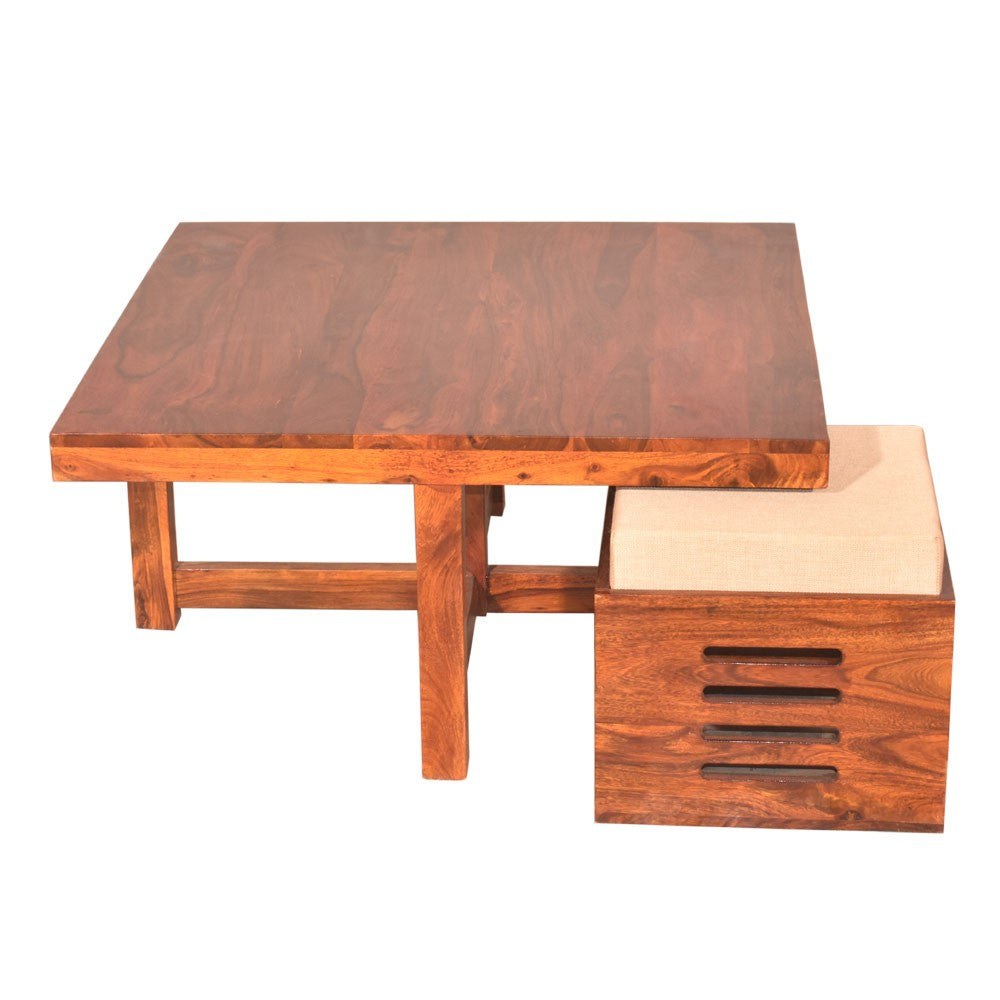Araya Sheesham Wood Square Petlin Coffee Table with Four Stools