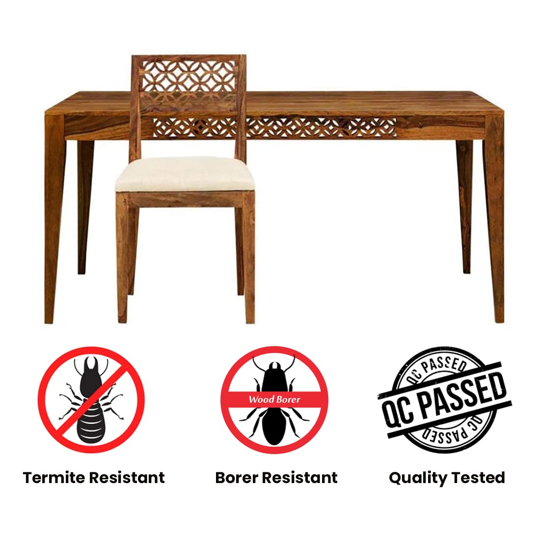 Sienna Wood 6 Seater Dining Set with Chair for Dining Room Natural Color