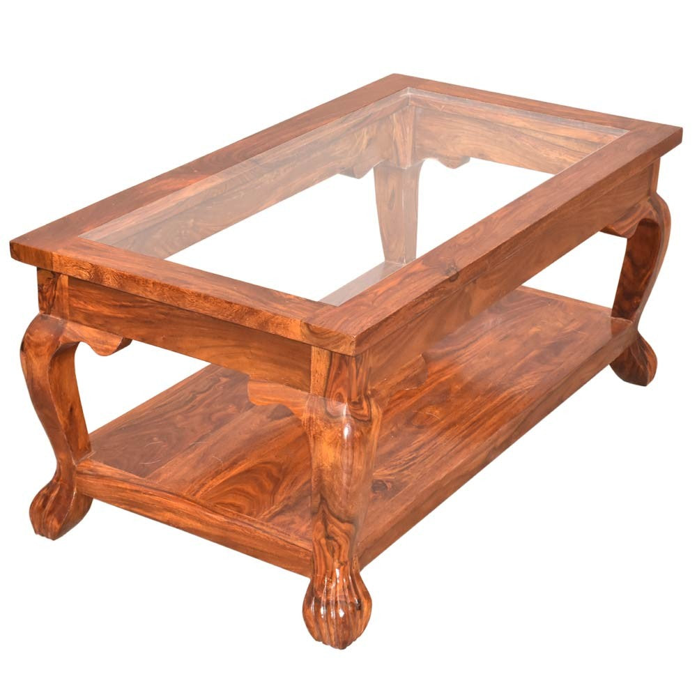 Raegan Sheesham wood Glass Top Center Table