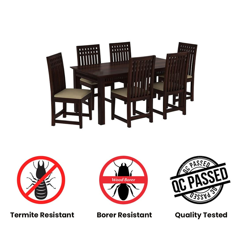 Cecilia Wood Dining Table 6 Seater / 6 Seater Dining Set with Chairs for Dining Room Walnut Color