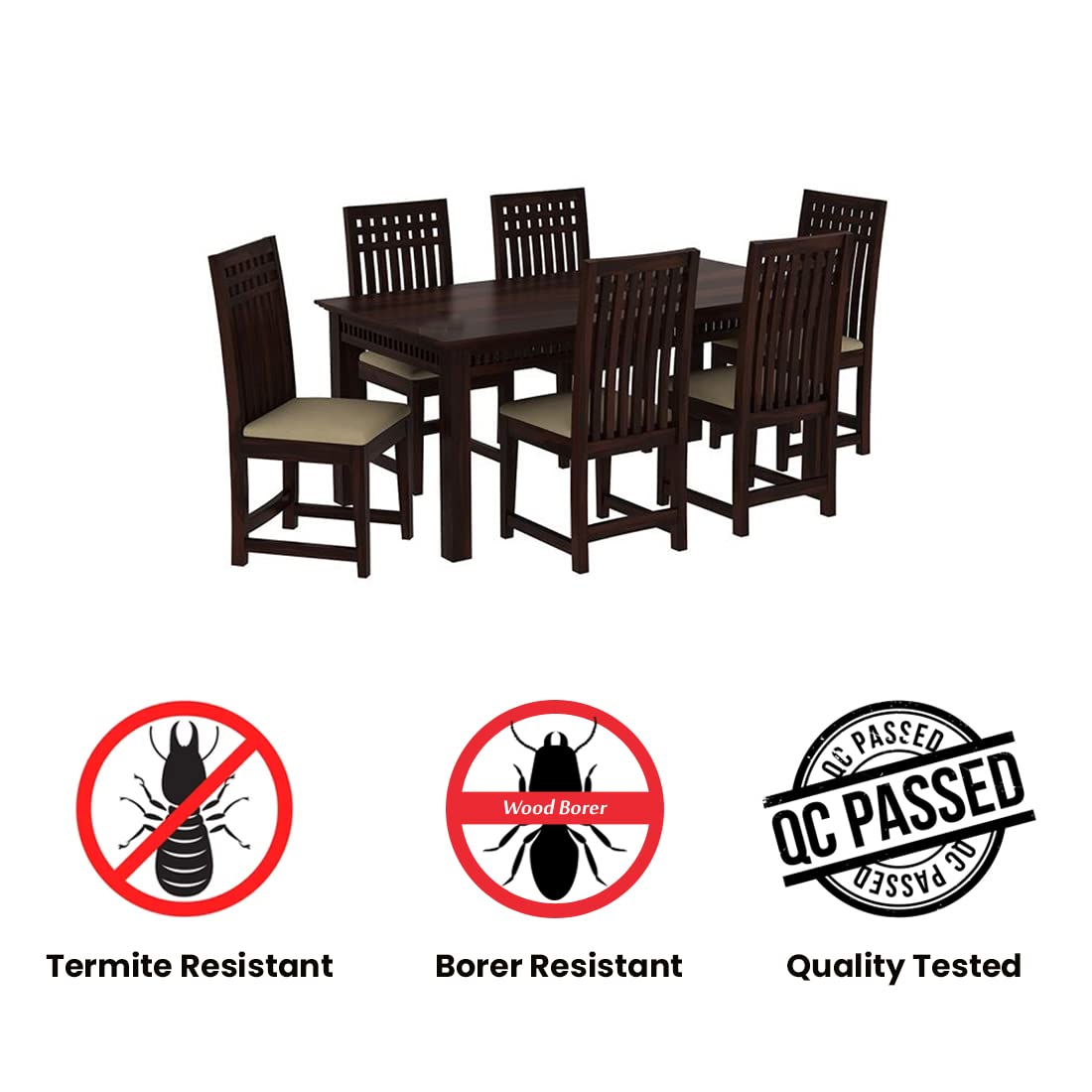 Cecilia Wood Dining Table 6 Seater / 6 Seater Dining Set with Chairs for Dining Room Walnut Color