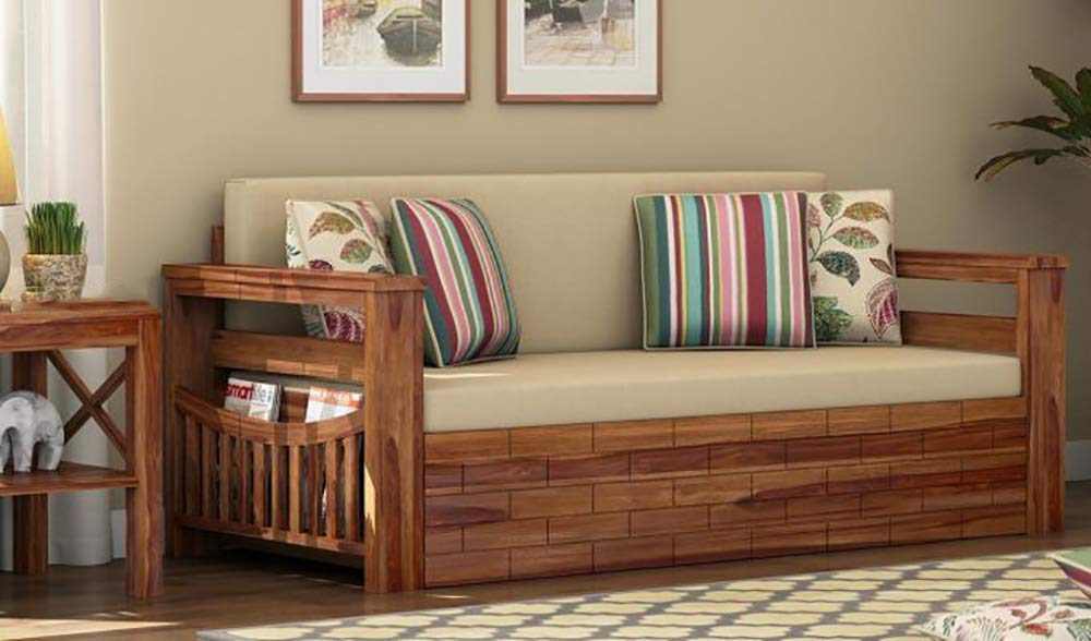 Genevieve Wooden Furniture Wallet Sofa Cum Bed Without Pillow