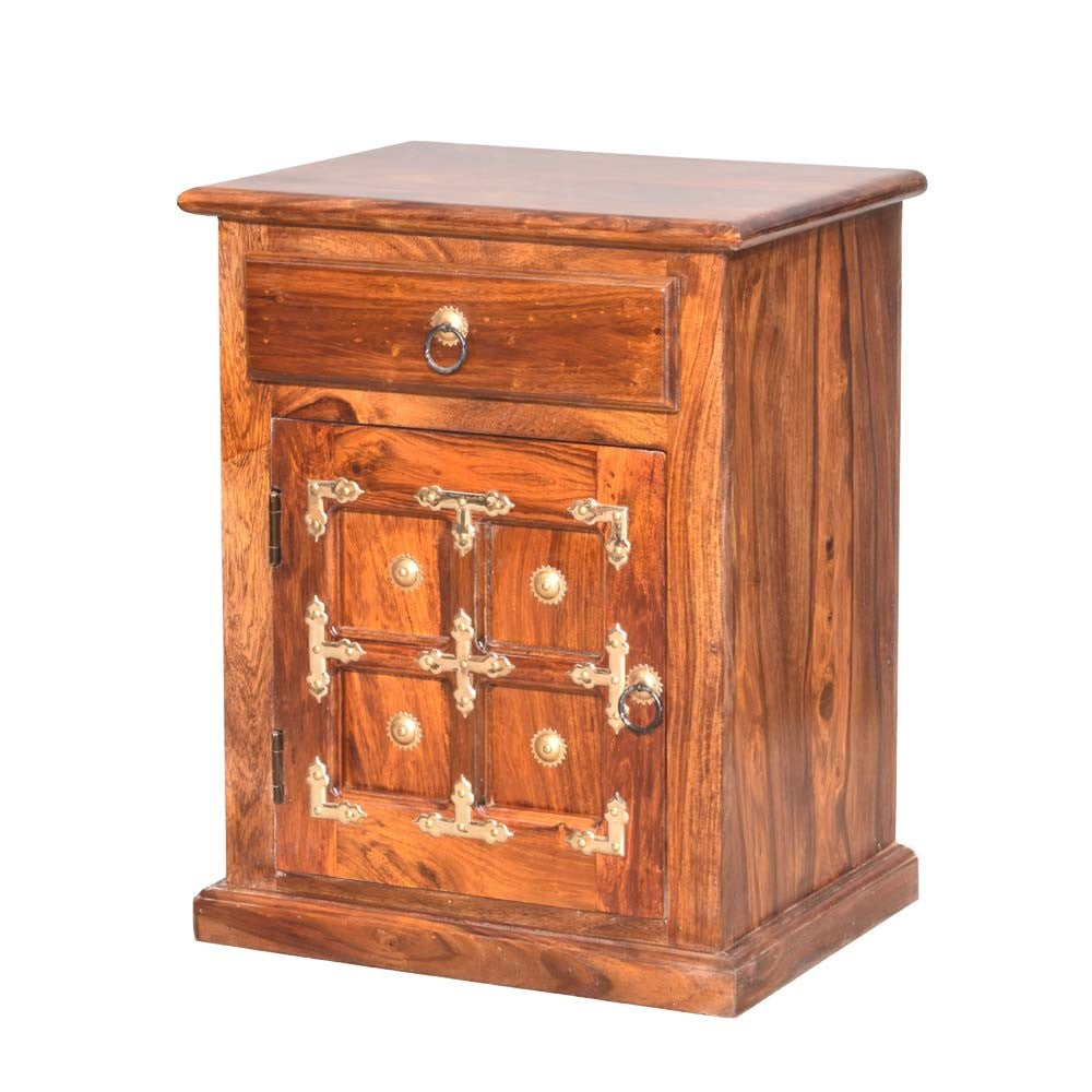 Marlowe Wood Brass Bedside Table