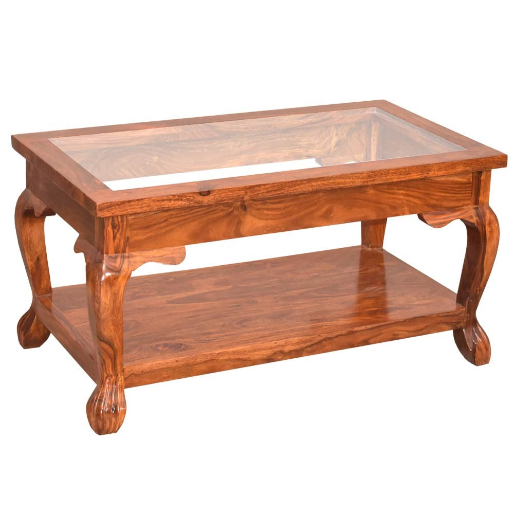 Raegan Sheesham wood Glass Top Center Table