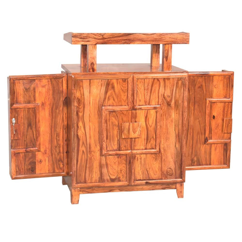 Kaitlyn Sheesham Wooden Tray Design Bar Cabinet