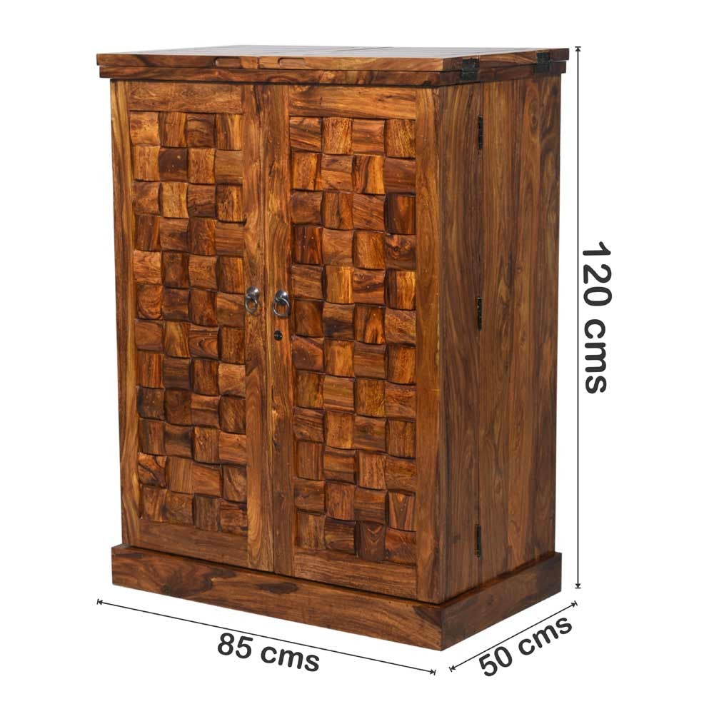 Alayna Wooden Traditioanl Niwar Patti Design Bar Cabinet