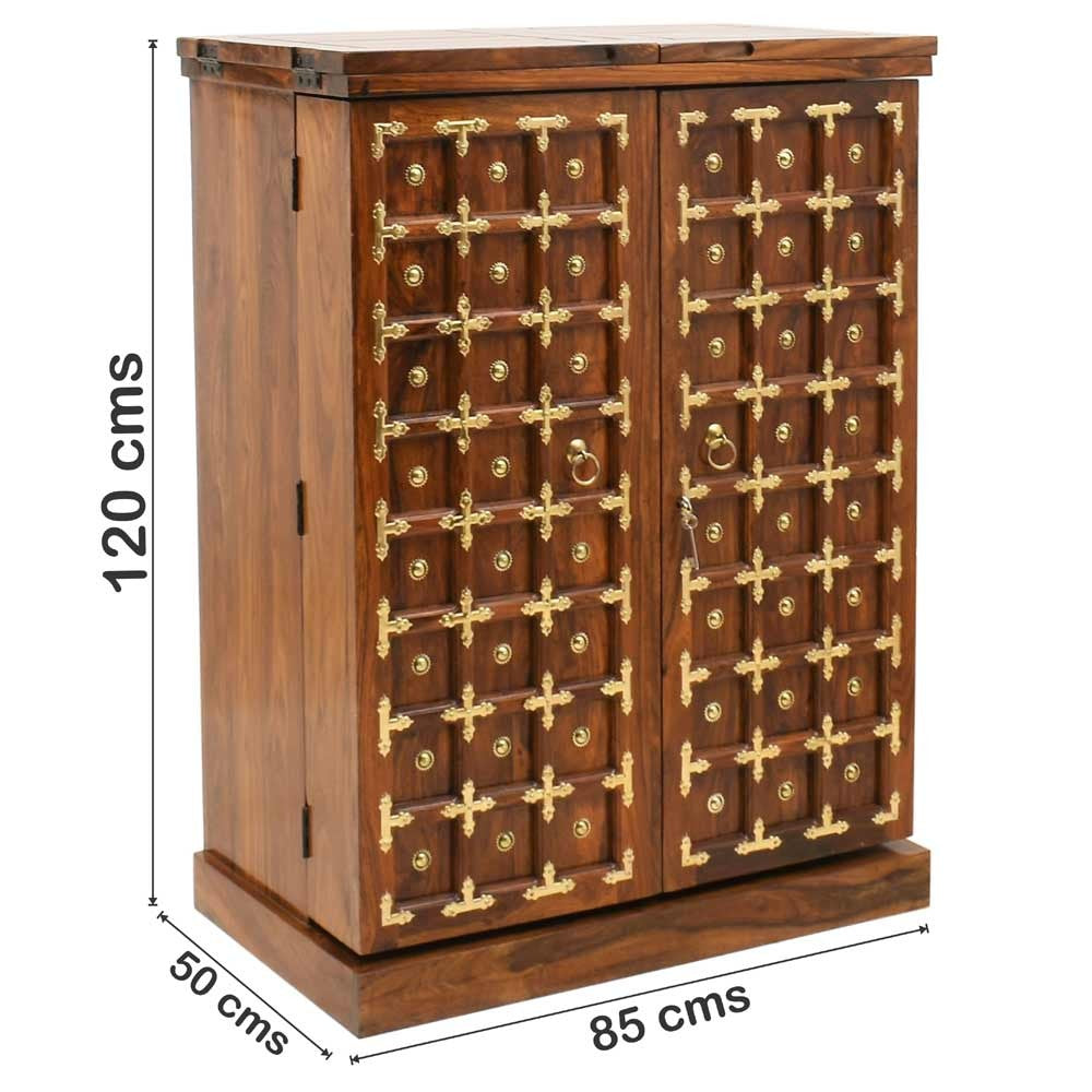 Angelina Wood Regular Brass Design Bar Cabinet