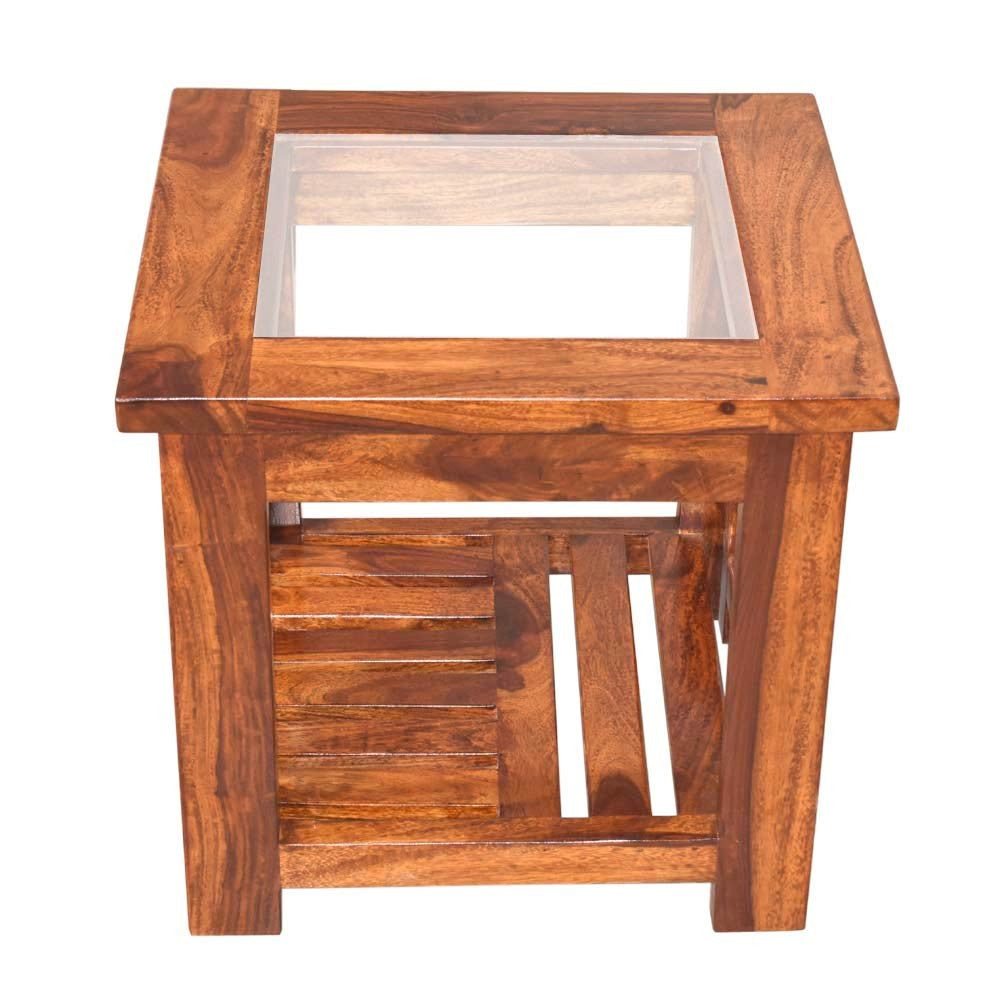 Mikayla Wooden Stacy Glass Top Peg Table