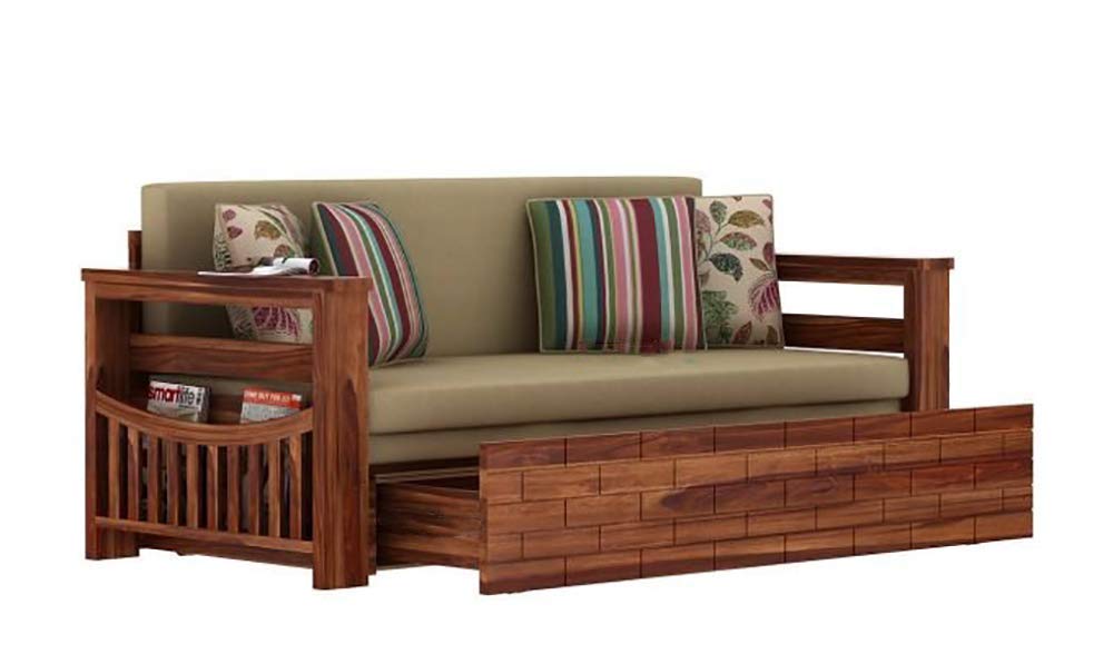 Genevieve Wooden Furniture Wallet Sofa Cum Bed Without Pillow