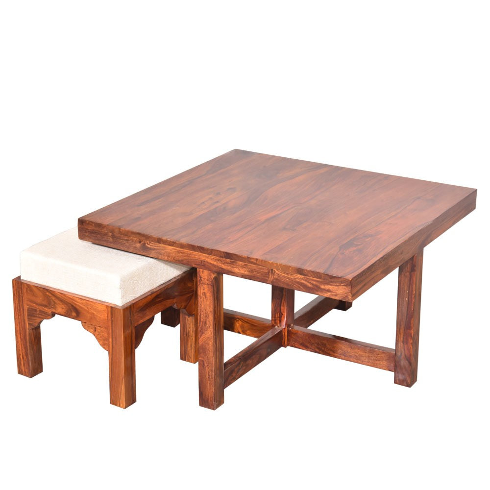 Paloma Sheesham Wood Trendy Coffee Table Set with Four Stools