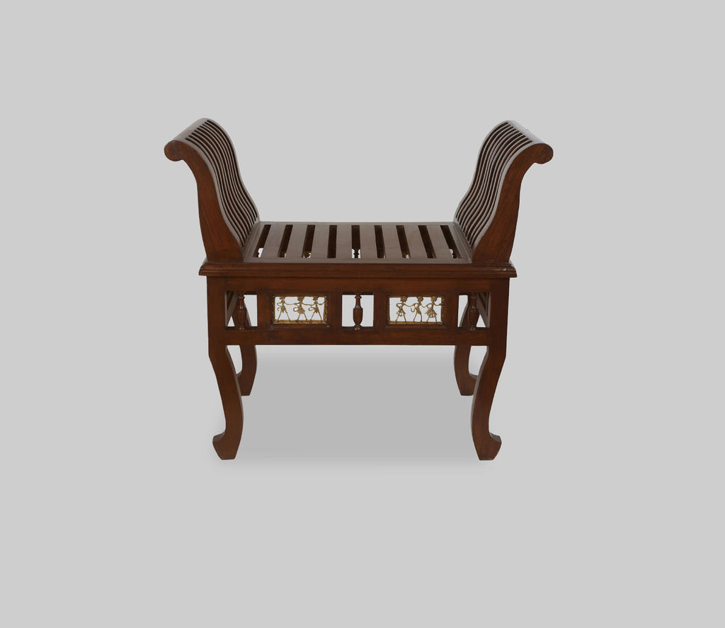 Stetson Ottoman Seater in Striped Wood Pattern with Walnut Finish