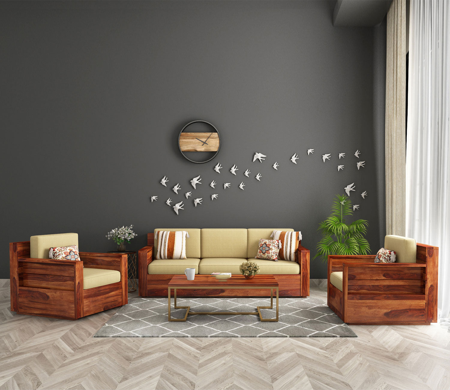 Ava Wooden Sofa 3+1+1