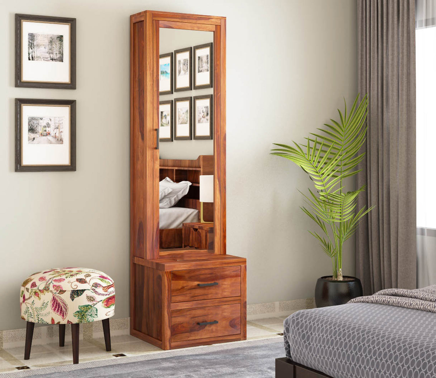 Desmond Sheesham Wood Dressing Table with Storage and Drawers