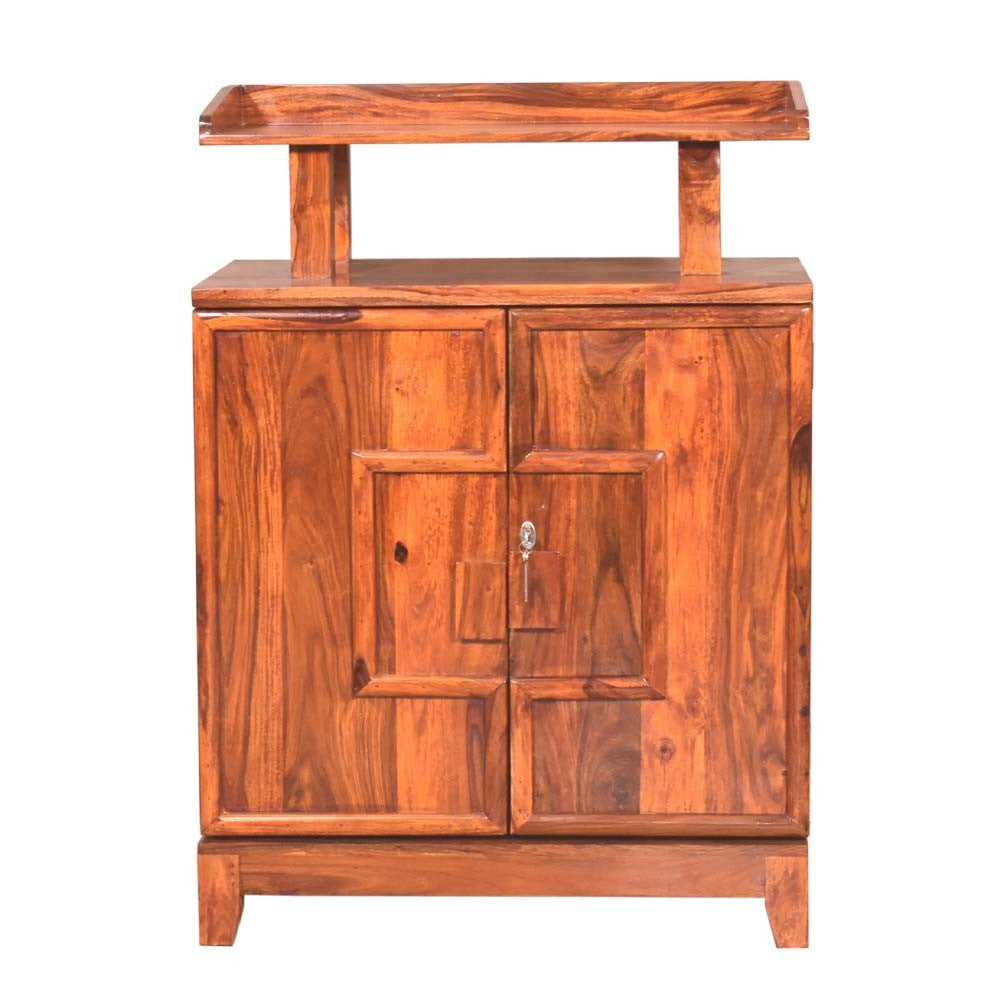 Kaitlyn Sheesham Wooden Tray Design Bar Cabinet