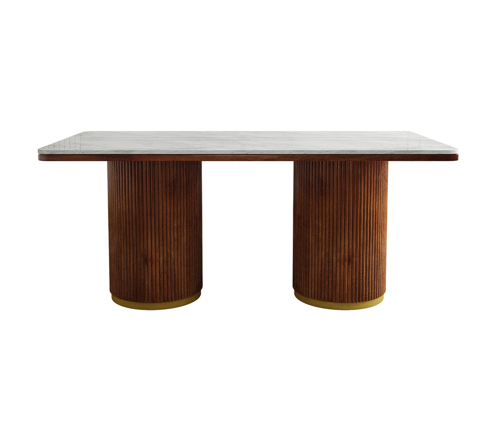 Chick Marble Top Teak Wood 6 Seater Dining Table Set