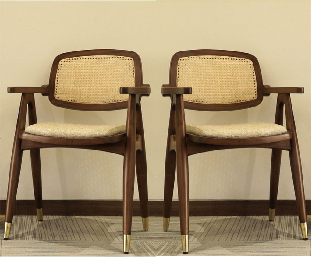 Samantha Teak Wood Arm Chair with Cane - Set of 2