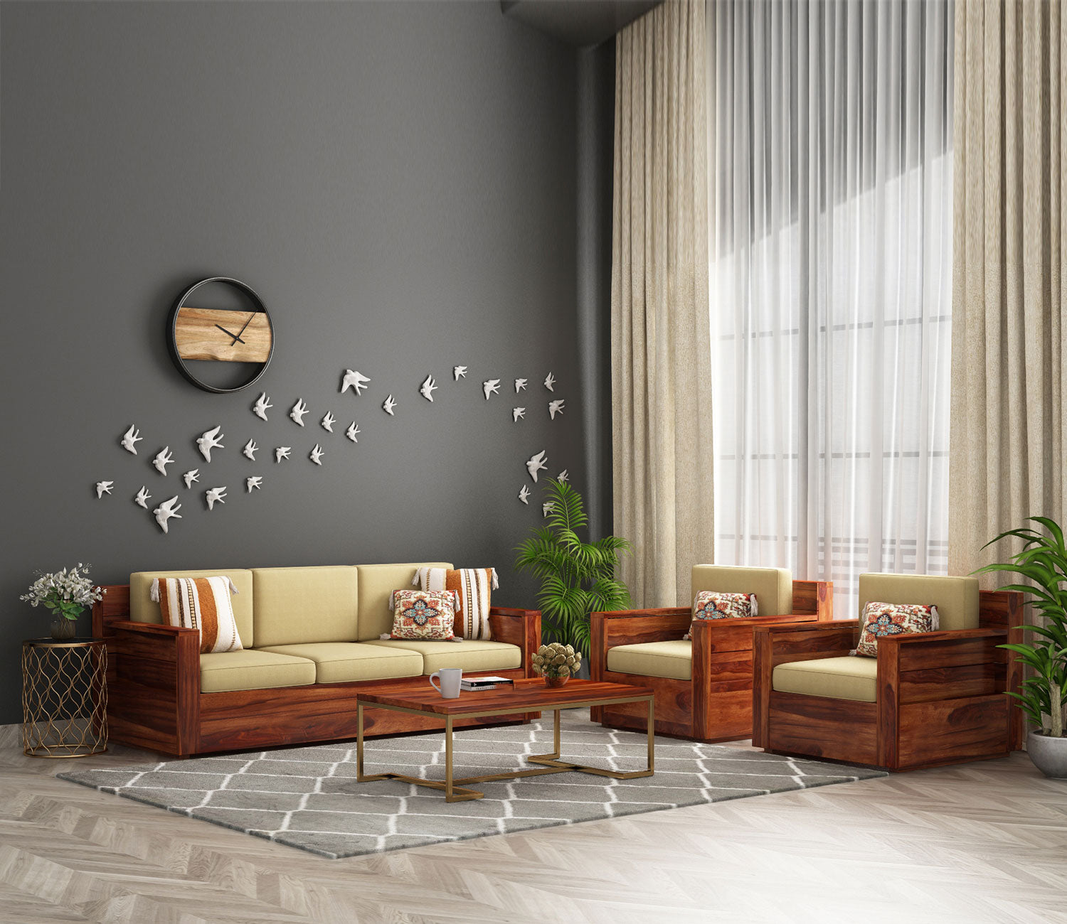 Ava Wooden Sofa 3+1+1