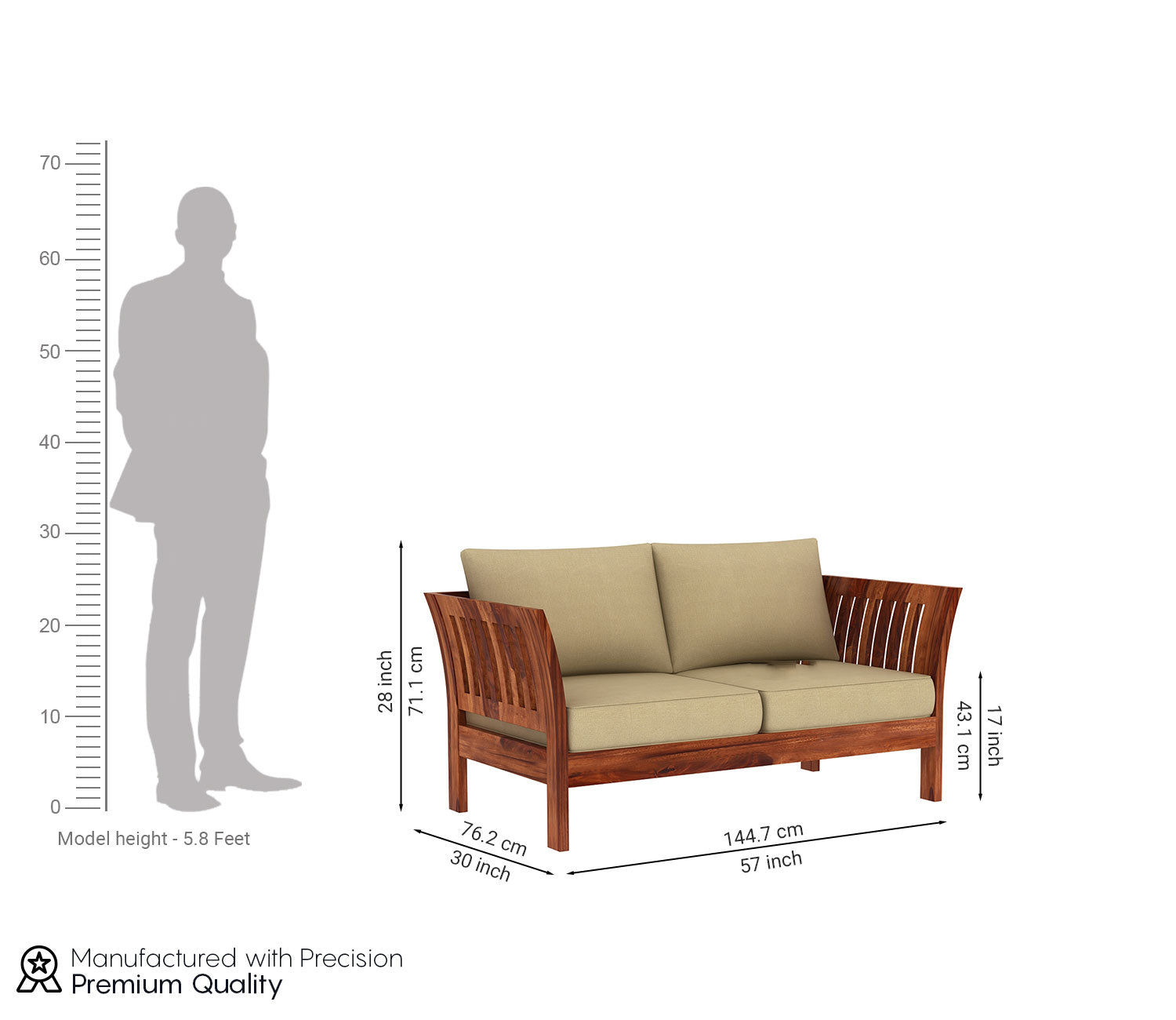 Brad Wooden Sofa Set with Washable Zipper Cover