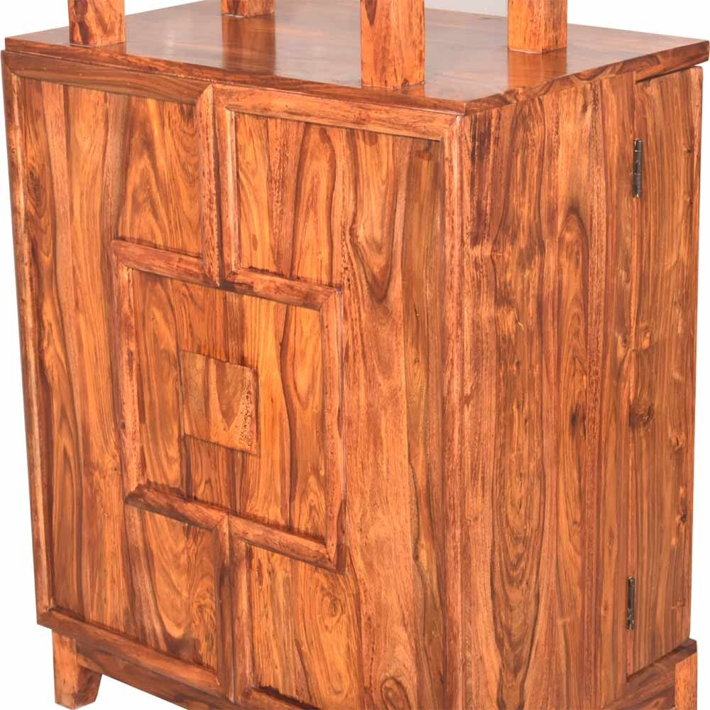 Kaitlyn Sheesham Wooden Tray Design Bar Cabinet