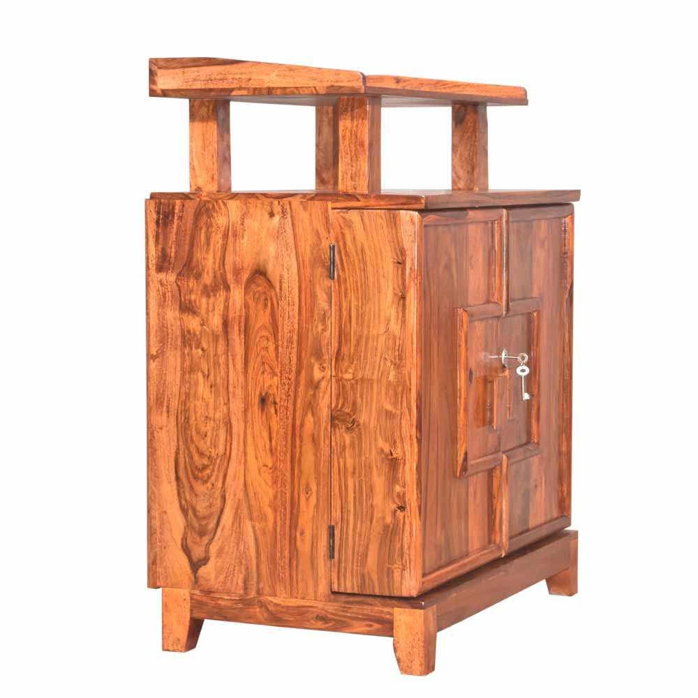 Kaitlyn Sheesham Wooden Tray Design Bar Cabinet
